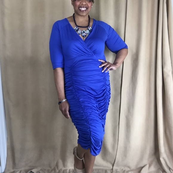 Women's Plus Size Deep V Neck Ruched Dress 3XL - Picture 1 of 8